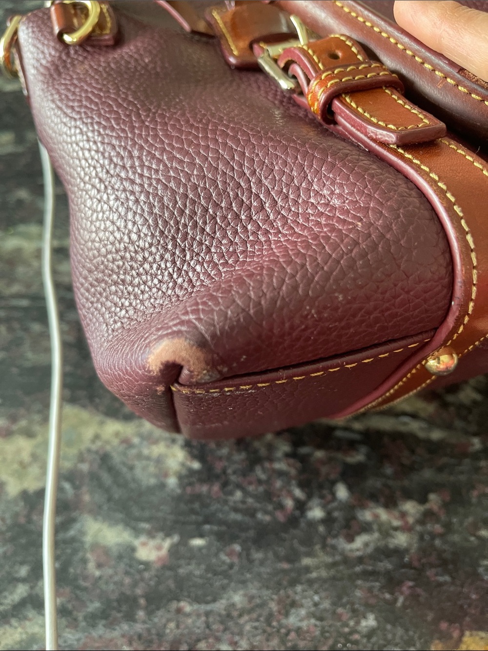 Dooney & Bourke Wine Pebbled Leather Satchel with Brown Trim - Picture 16 of 16